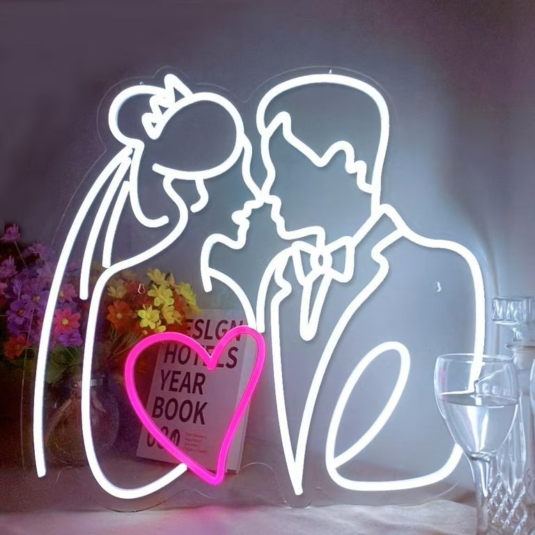 Néon LED Couple Mariés avec Cœur Rose – Enseigne Lumineuse Romantique pour Mariage – Image 2