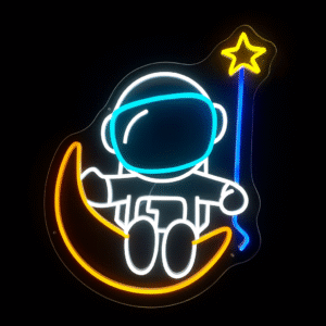 Néon LED Astronaute sur Lune – Enseigne lumineuse déco tendance