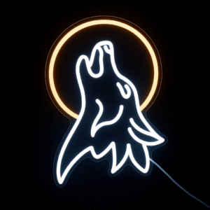 Néon LED Loup et Lune – Décoration murale originale et tendance