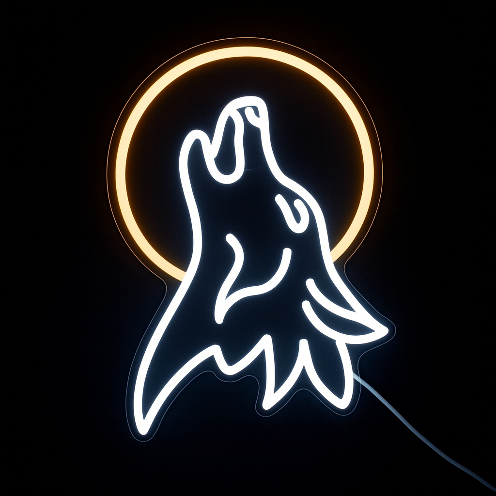 Néon LED Loup et Lune – Décoration murale originale et tendance