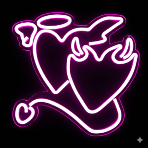 Néon LED Cœurs Ange & Démon rose – Décoration murale lumineuse design