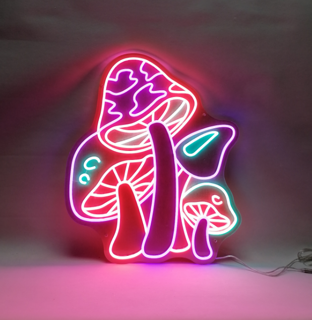 Néon LED Champignons lumineux multicolore pour décoration murale moderne