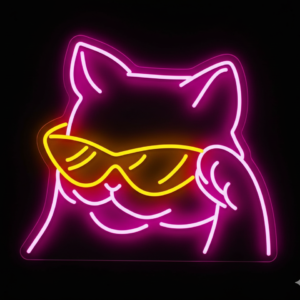 Néon LED Chat Lunettes rose et jaune – décoration murale lumineuse design