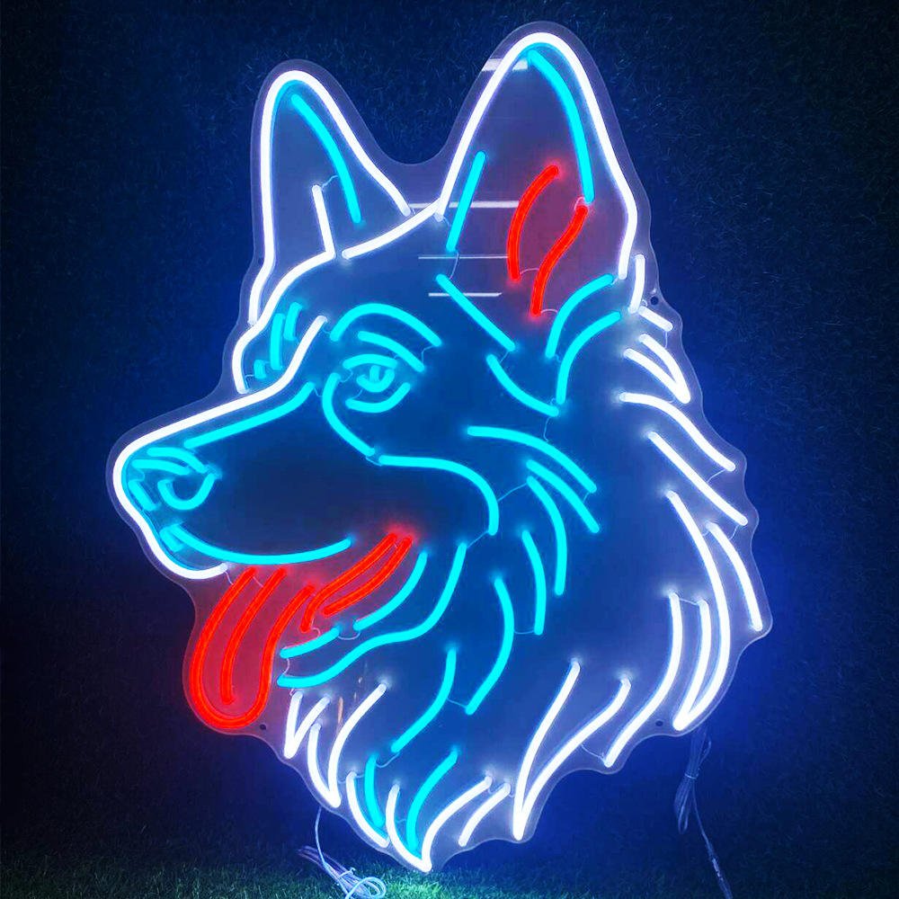 Néon LED Chien Berger lumineux bleu blanc rouge – Décoration murale design