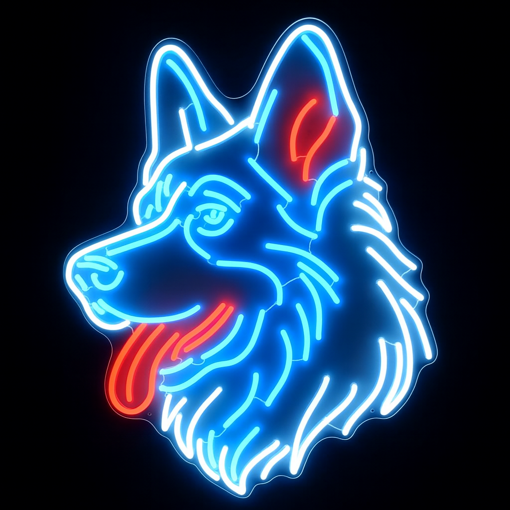 Néon LED Chien Berger lumineux bleu blanc rouge – Décoration murale design
